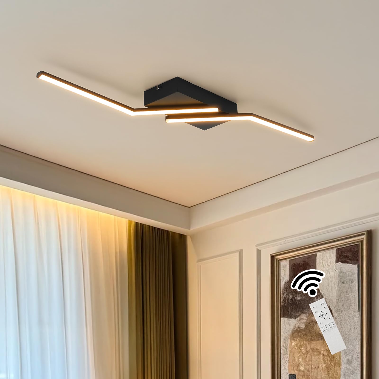 Linear Ceiling Light, Black Modern LED Ceiling Light Fixture Aluminum 31.5Inch Dimmable L…