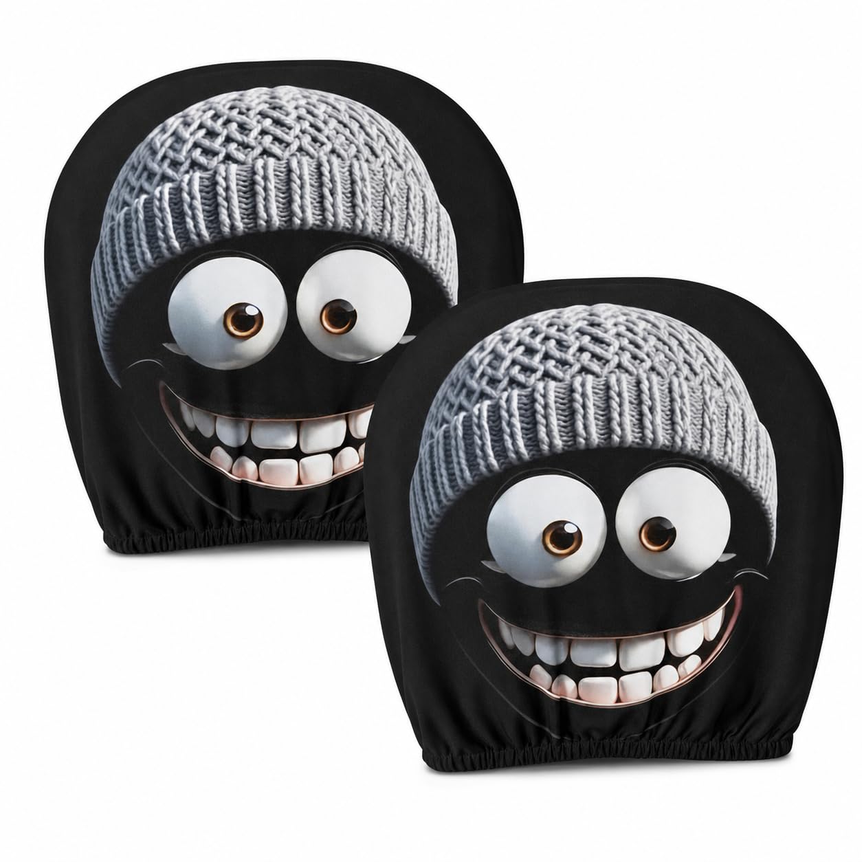 LANQEAOR Car Headrest Cover Grey Hat Print for Interior Decor, 2 pcs