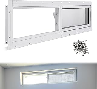 Kathfly 1 Pack Basement Home Window 36" x 8" Mini Basement Windows Replacement with Glass Block Screen and Screws for Home Sheds Barns