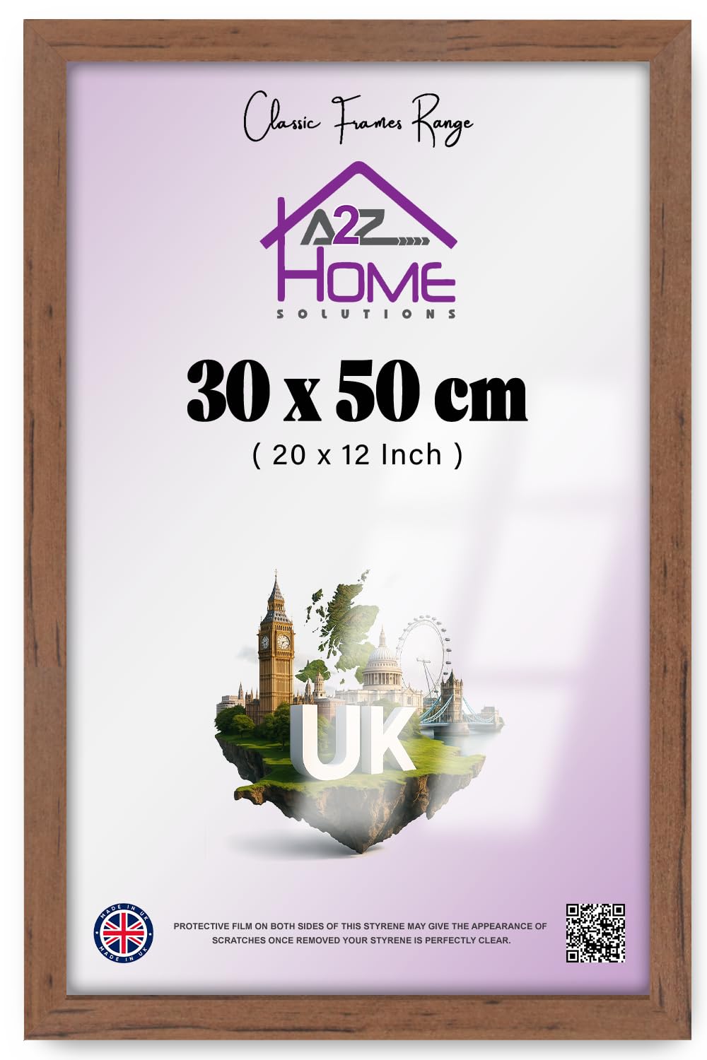 A2Z Home Solutions® Photo Poster Display Wall Hanging Walnut Frame 30 x 50 cm For Print Picture With Clear Perspex 30x15mm Moulding Mounting Hooks MDF backboard