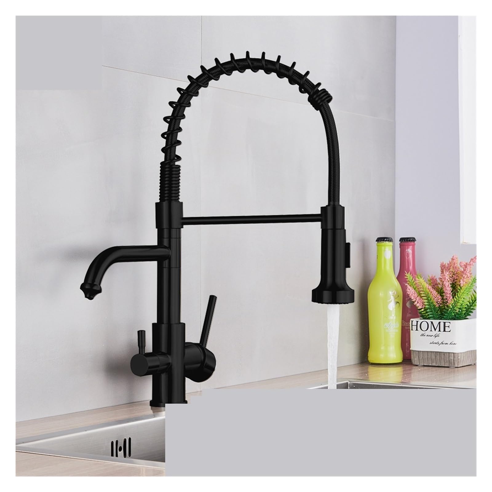 Robinet eau filtrée cuisine noir pivotant pour évier familial