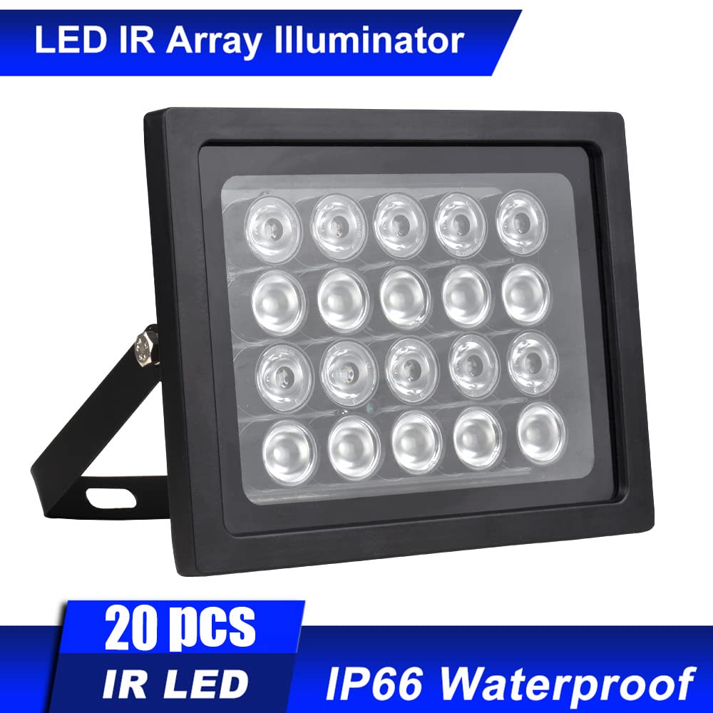 Sicherheitskamera Fülllicht mit 20 LEDs 850 nm Infrarot, IR Outdoor Füllung Licht für CCTV Überwachung, wasserdichtes Aluminiumgehäuse, Automatischer Tagesabendschalter, Langstreckenbele