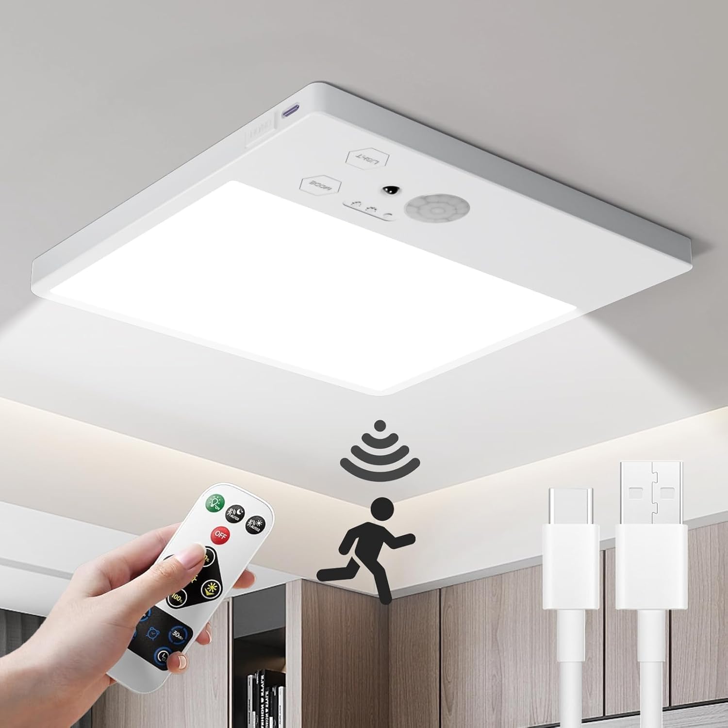 Tnight Led Akku Deckenleuchte Badezimmer mit Bewegungsmelder, Aufladbare Batteriebetriebene Lampe Keller Ohne Stromanschluss