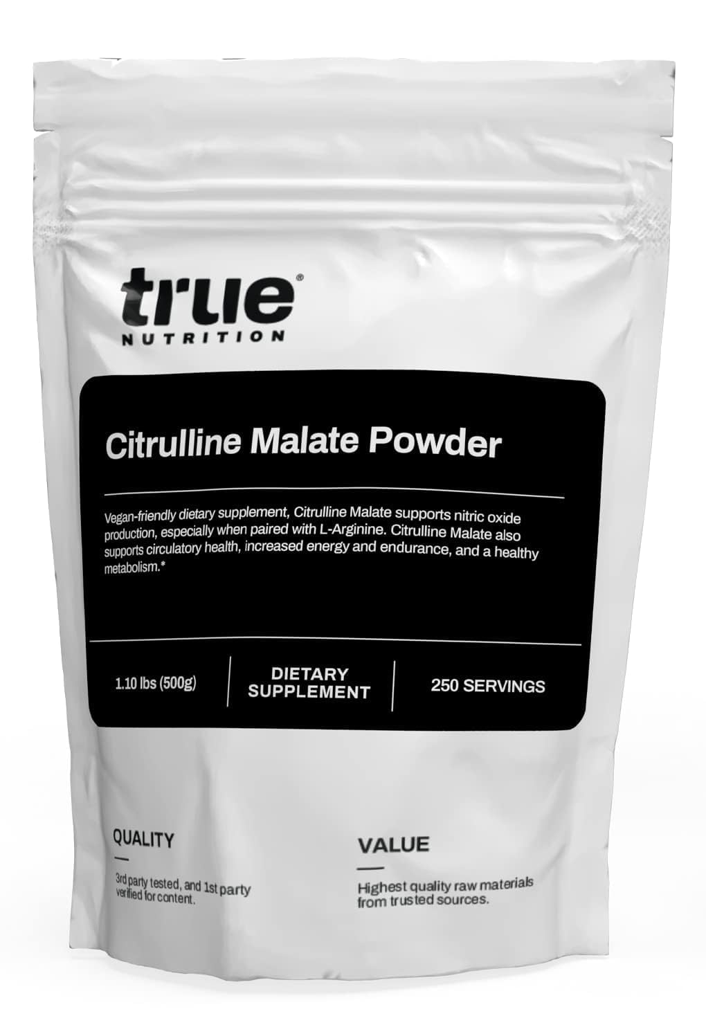 True Nutrition - Citrulline Malate Powder - Supports Nitric Oxide Production, Blood Circulation, and Improved Endurance - 500g