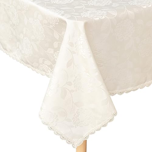 Miniatura 9 de GLORY SEASON Mantel texturizado, impermeable, a prueba de derrames, con ribete de encaje, rectangular, de tela de damasco, para boda, cocina,