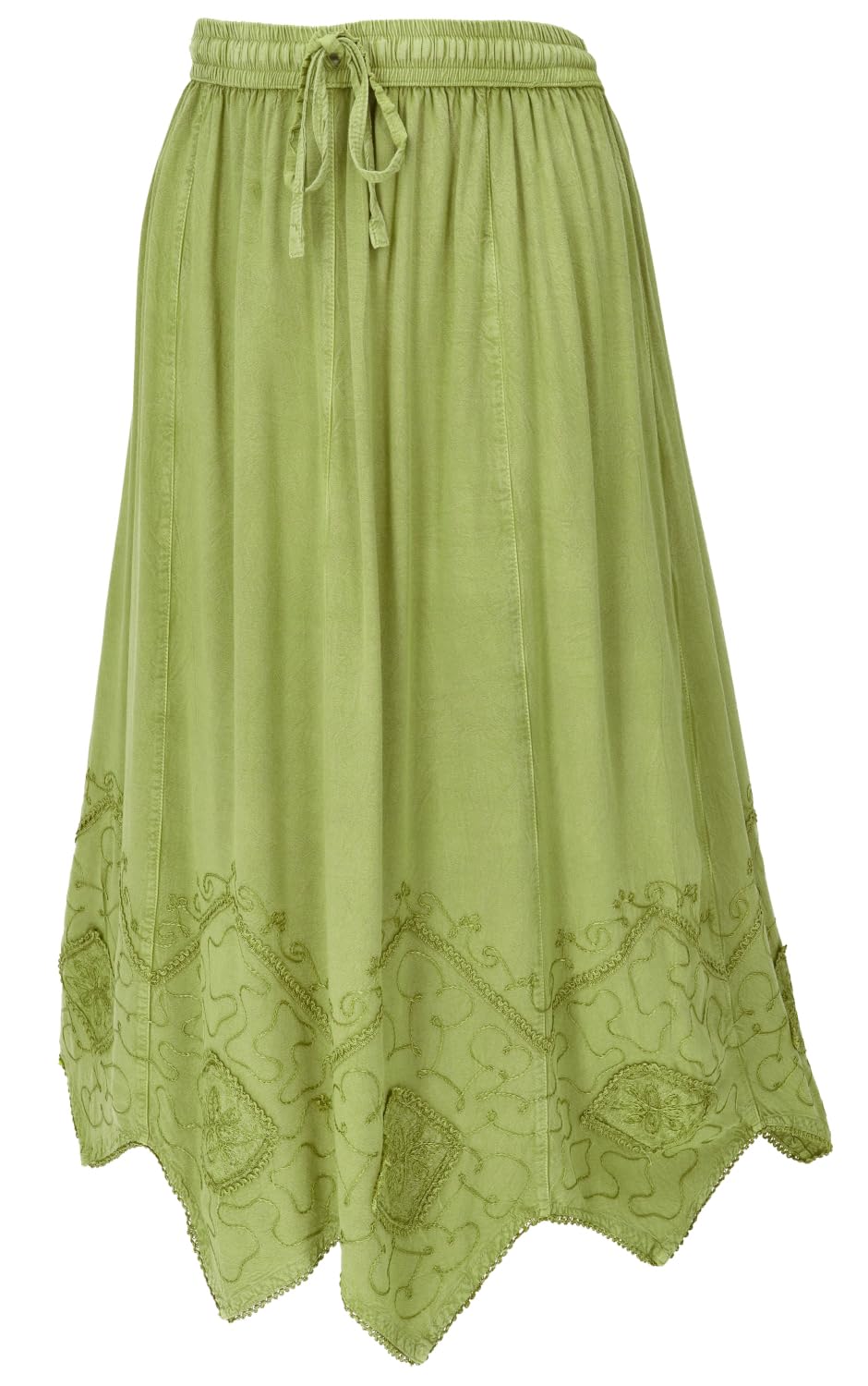 Bestickter Boho-Hippie-Rock, Zickzack-Maxirock, Sommer, Sand | Weit geschnitten, elastischer Bund, Kordelband, gezackter Saum, 100% Viskose, ideal für Sommeroutfits.