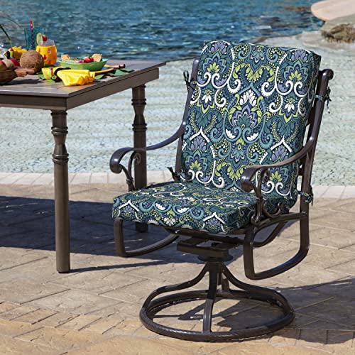 Image of Arden Outdoor Midback Chair Cushion, 18 x 16.5, Water Repellent, Fade Resistant 18 x 16.5, Sapphire Aurora Blue Damask