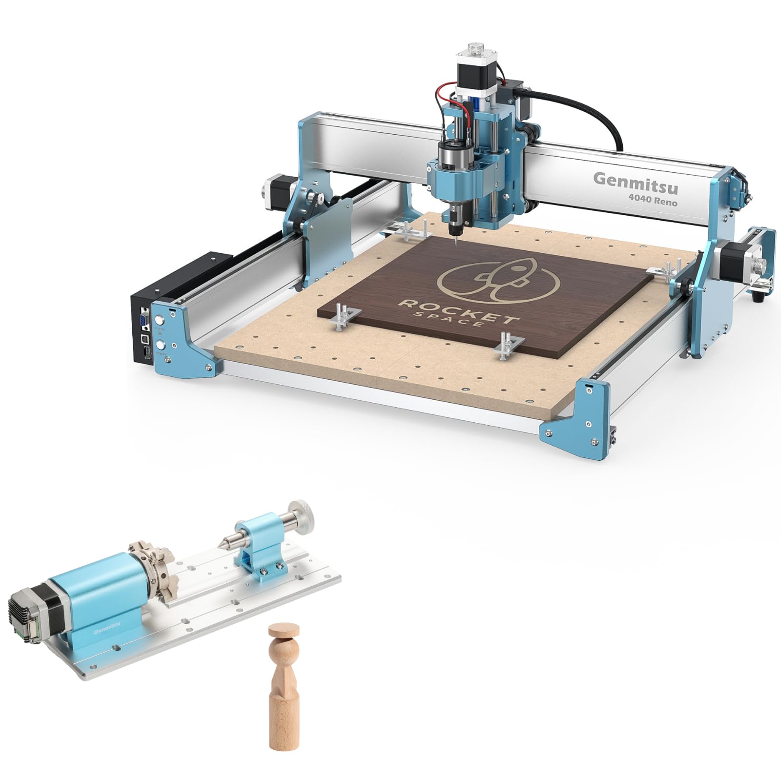 Genmitsu 4040 Reno CNC Router Milling Machine + 4th Axis Rotary Module Kit with Planetary Geared Stepper Motor, 4 Jaw Chuck