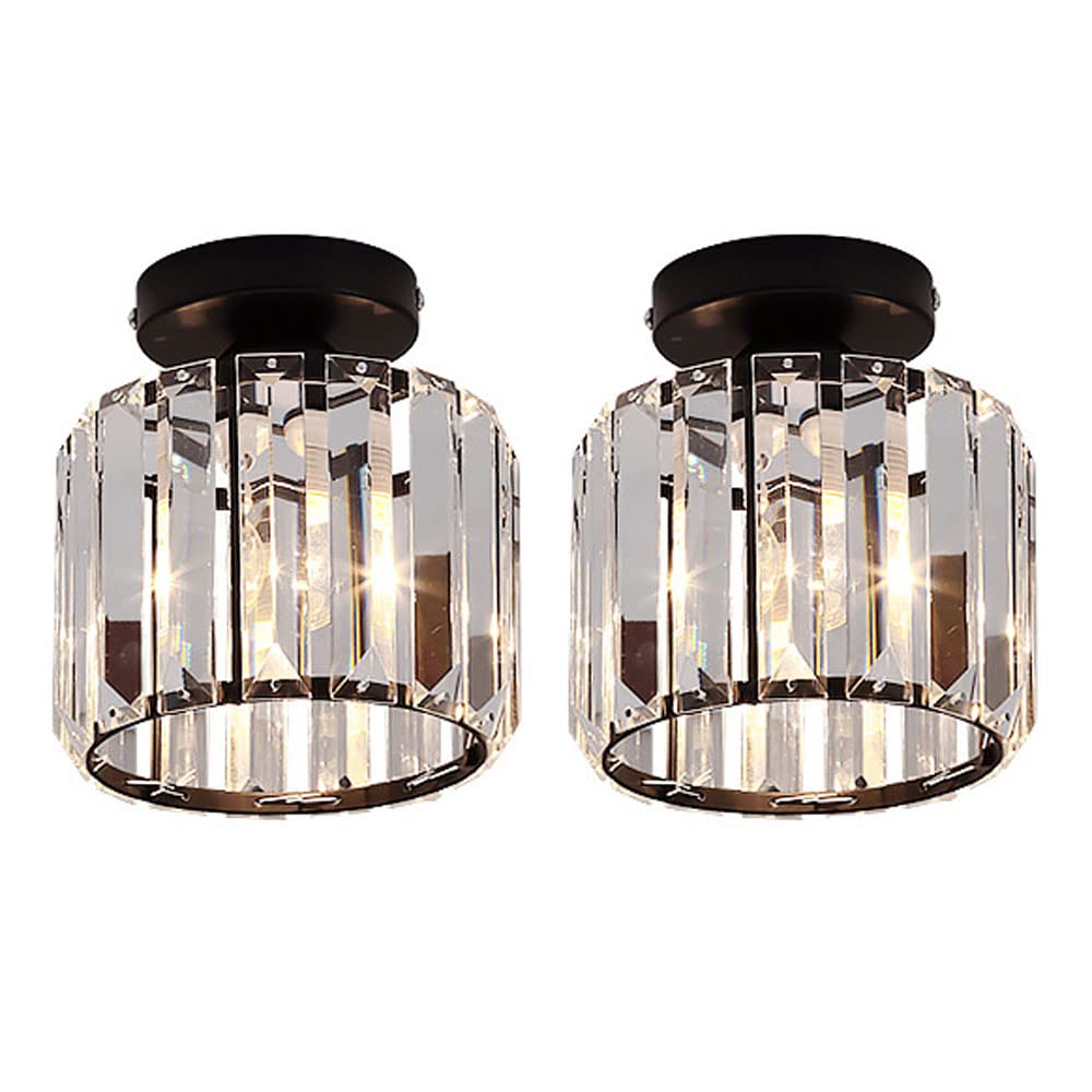 HXYSXHJUO 2 Pcs Ceiling Lights Crystal Pendant Lamp Modern Semi Flush Mount Lighting Fixture, Hallway Aisle Corridor Mini Chandelier E27 Socket Star of Light