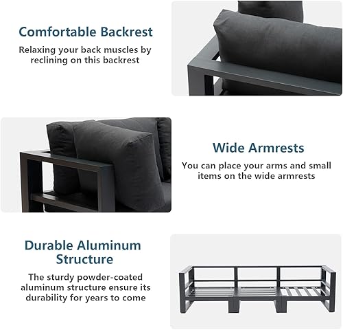 Miniatura 3 de Moderno sofá modular de 3 plazas para exteriores, juego de sofá de conversación para patio, patio, cojines color gris oscuro