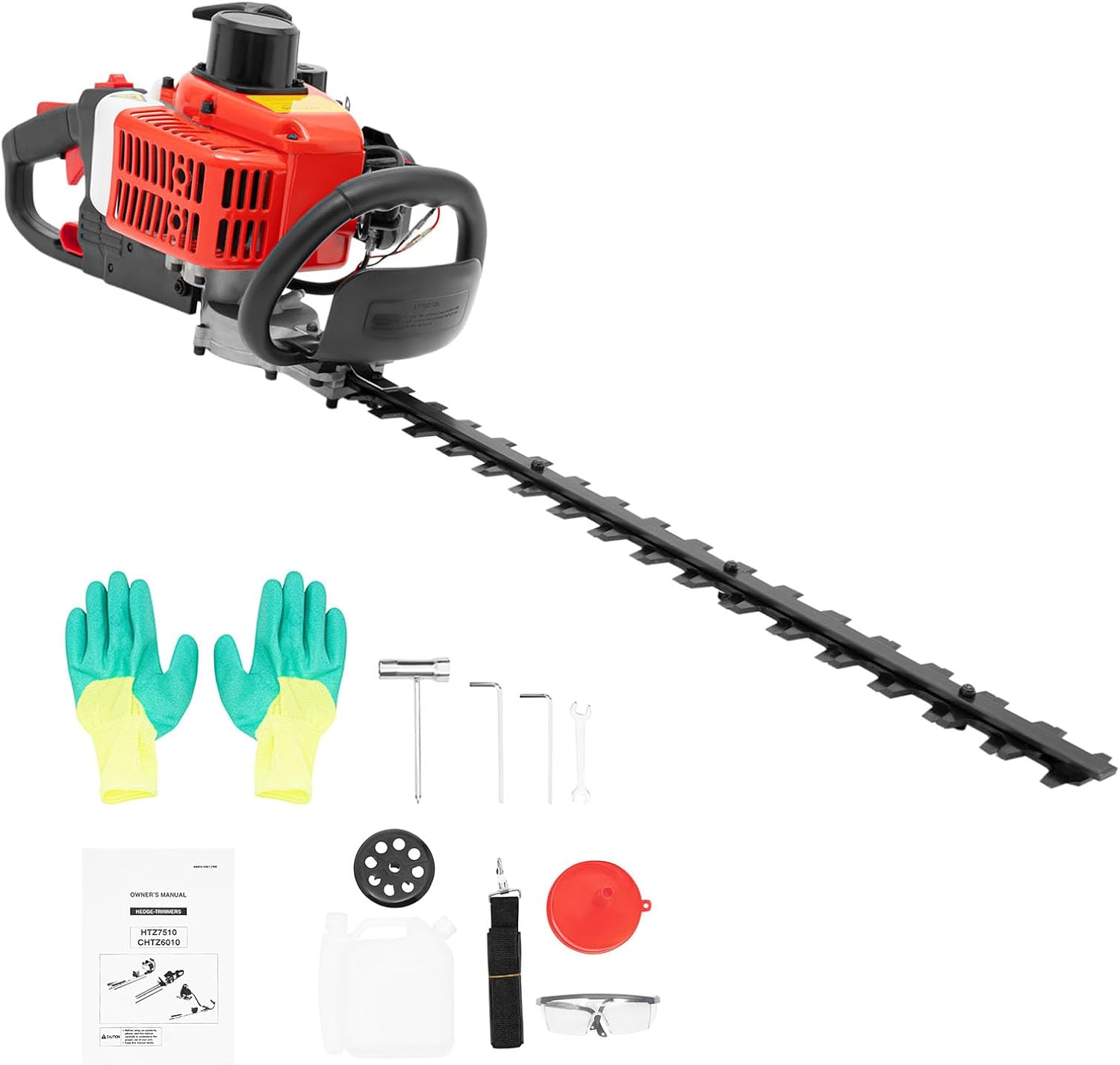 25.59in Gas Hedge Trimmer 22.5CC Hedge Trimmer Gas Powered, Double-Sided Blade Trimming Tool with Glasses & Gloves, Recoil-Type, Trimmer for Gardening Pruning| US Stock