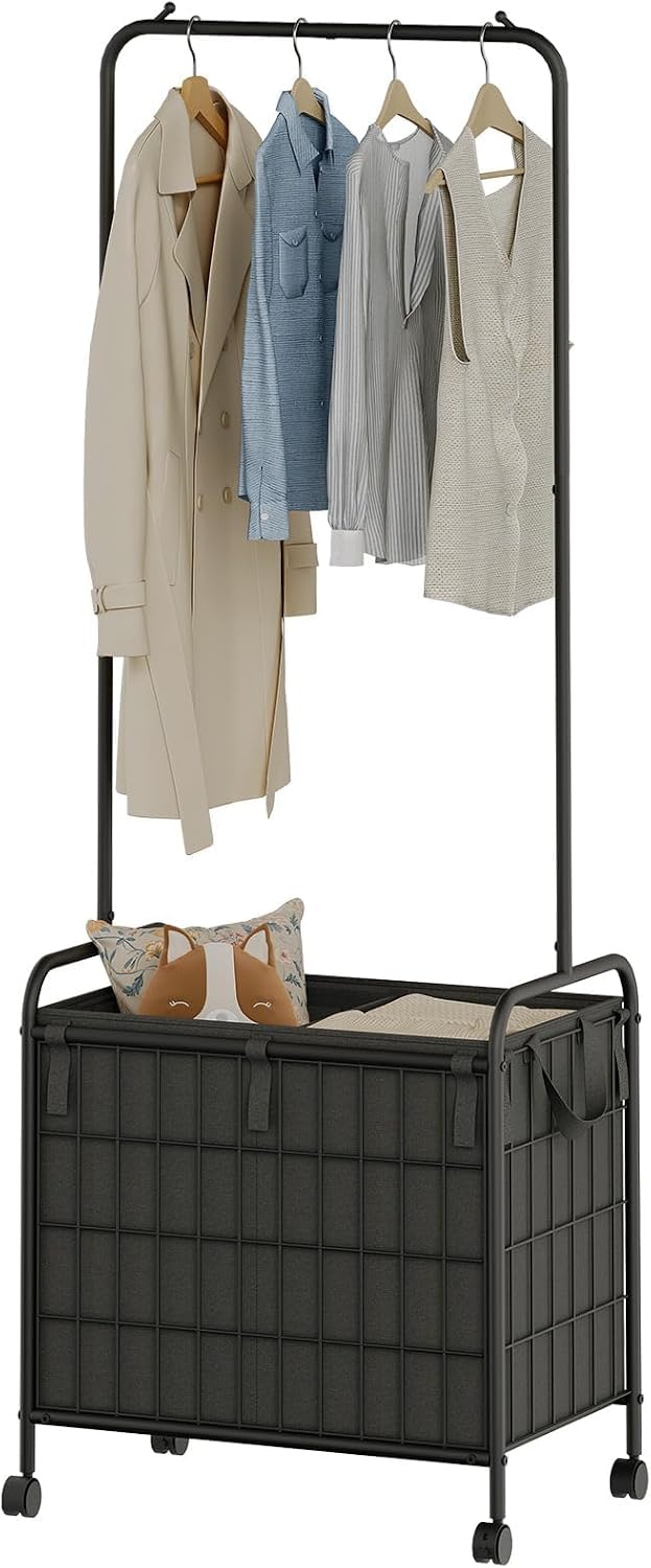 HOOBRO Chariot à Linge à Double Compartiment avec Tringle à Vêtements