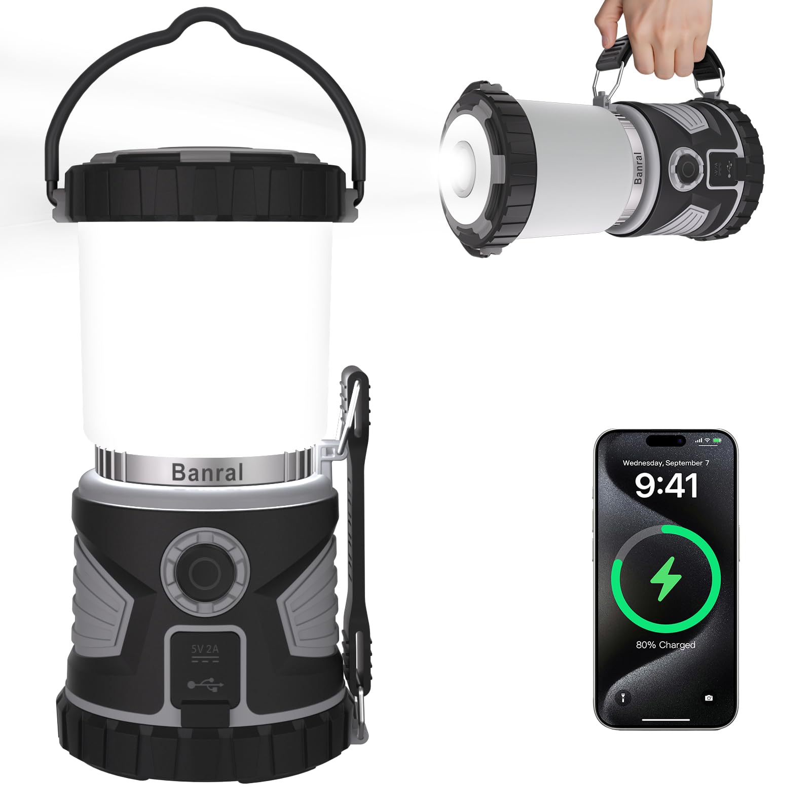LED Campinglaterne Wiederaufladbar, 8 Lichtmodi, 6000mAh Akku
