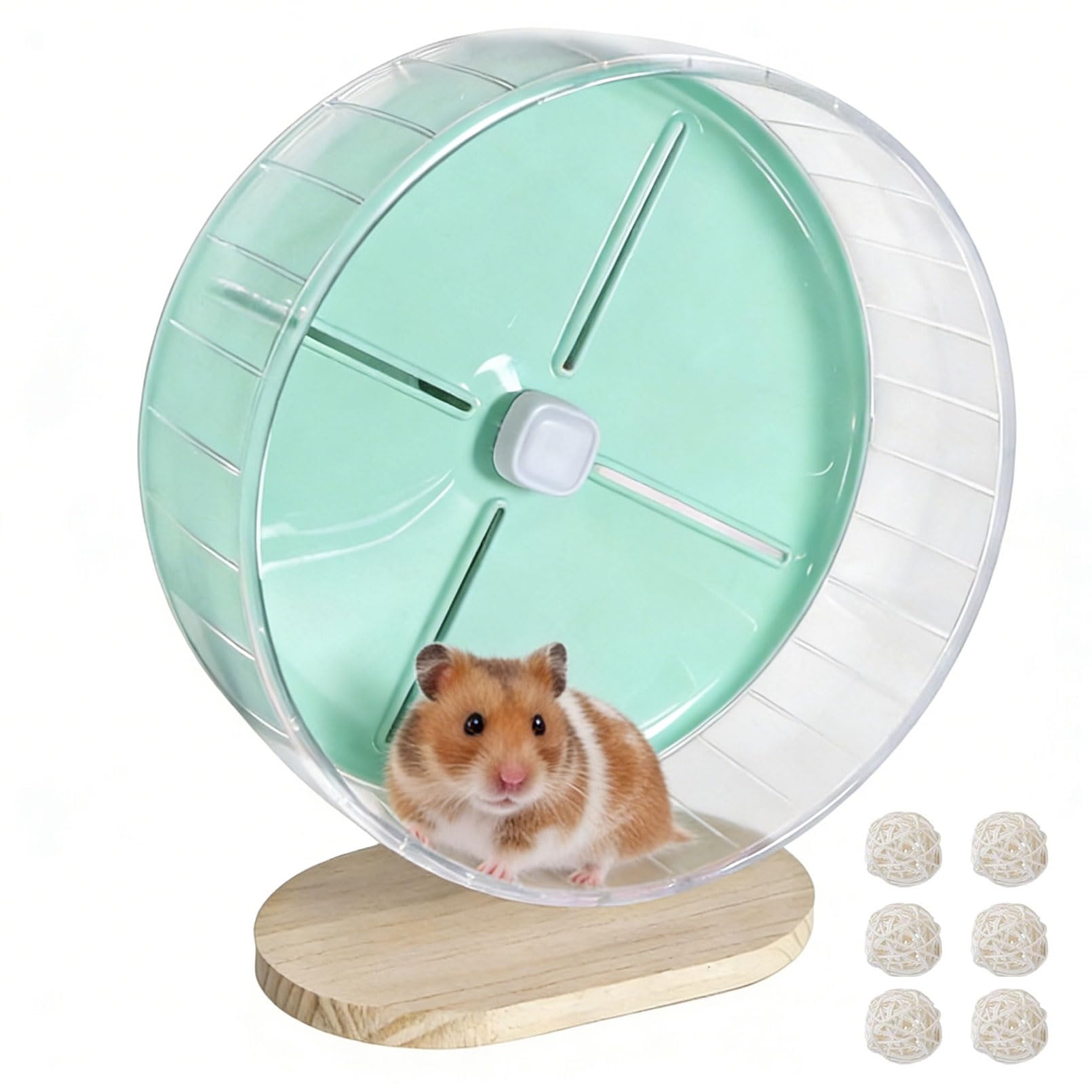 Acsist Silent Hamster Exercise Wheel,10.2 Inch Quiet Spinner Syrian Hamster Running Wheel,Anti-Skid & Adjustable Stand for Gerbils, Rats, or Other Small Pets,Green