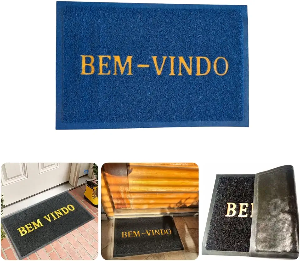 Tapete Bem-Vindo Capacho Emborrachado Antiderrapante Entrada (Azul)