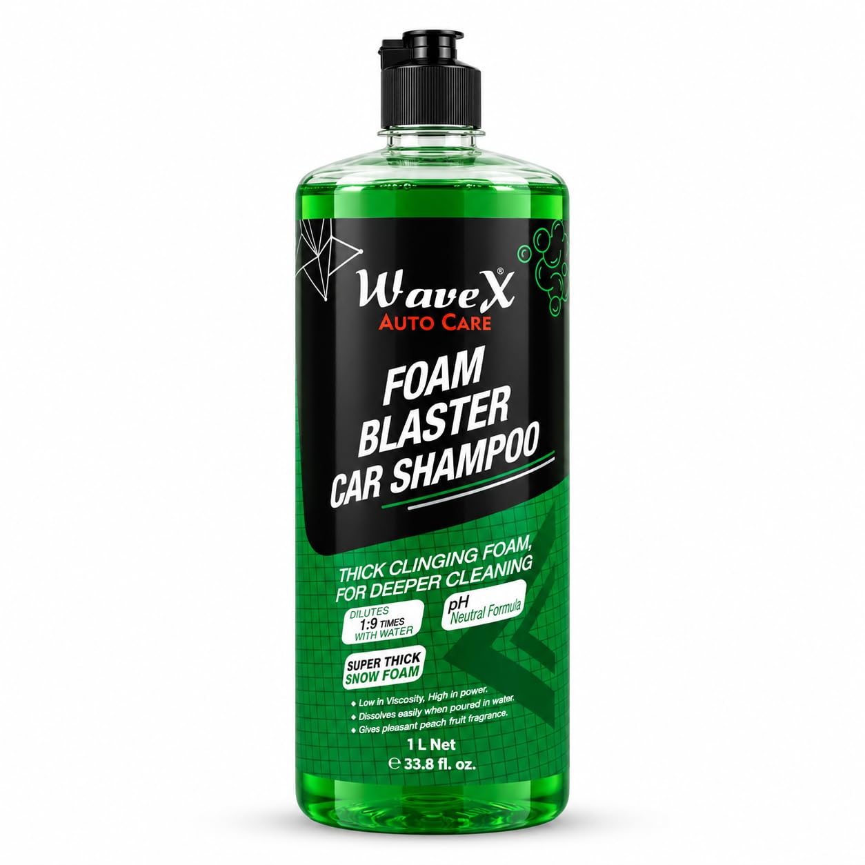 Wavex Foam Wash Car Shampoo Concentrate (1L) pH Neutral, Extreme Suds Snow White Foam, Highly Effective on Dust and Grime
