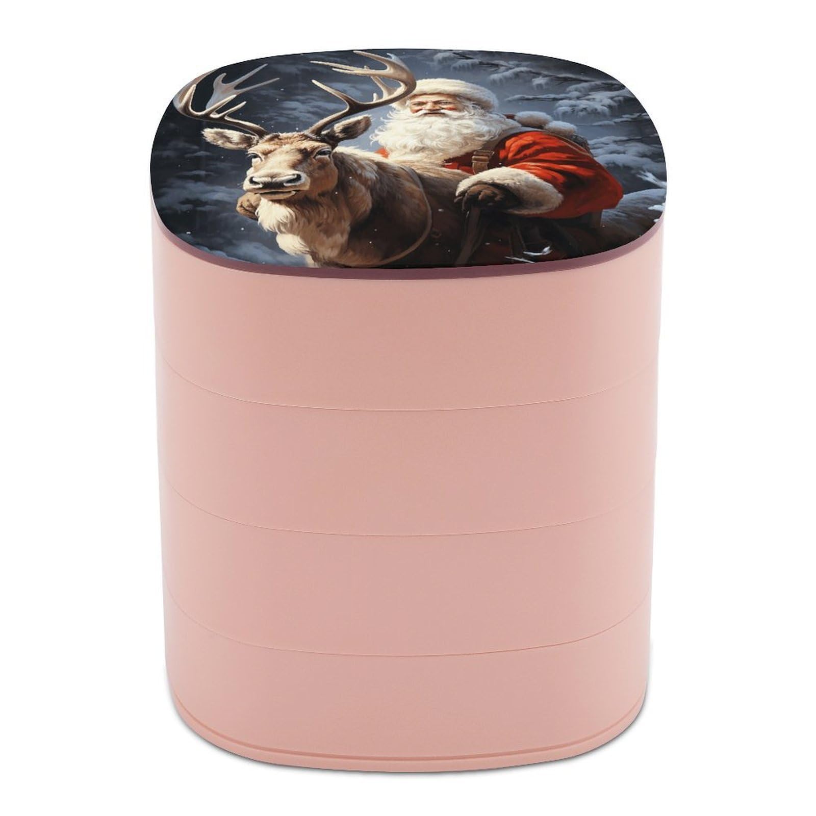 VstaDank Santa Claus And Deer Elk Jewelry Box with Mirror Travel Small Jewelry Case for Women 4-Layer Rotatable Jewelry Organizer Storage Box Portable Jewelry Storage Case for Rings Earrings