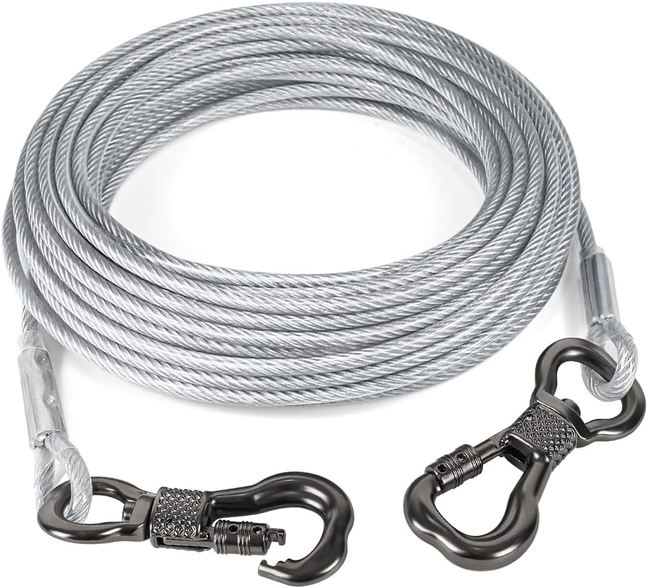 30FT Reflective Dog Tie Out Cable for Dogs Up to 250 lbs – Durable & Lightweight Leash