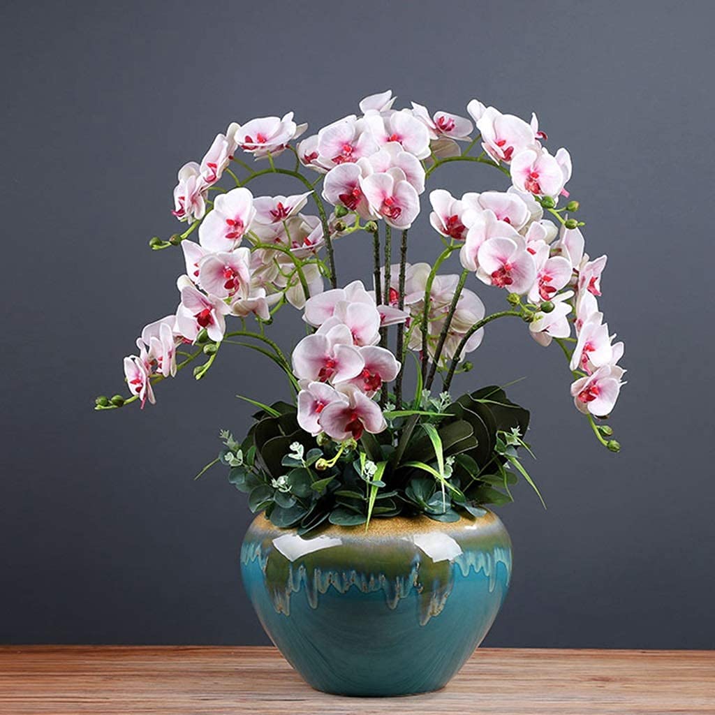 XDLEDMKIZ Orchid Artificial Flowers Artificial Flowers Potted Artificial Phalaenopsis Flowers Porcelain Vase Orchids Artificial for Home Living Room Office Decor natural