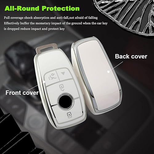 Miniatura 8 de ontto Carcasa de TPU para llave Benz 2017-2021 Clase E con borde plateado para llave de coche 2018-2021 Clase S 2 protector de llave suave (blanco 3