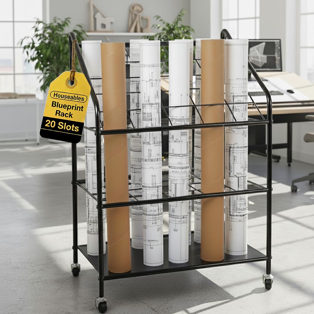 Houseables Blueprint Holder, Blueprint Storage, Construction Plan Holder, Storage Rack, Print Rack, Map Cabinet, Poster Display, Blue Print Organizer
