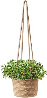 Corde Coton Accrochée Pot Fleur Pots Plantes Jonc Mer Naturel Jardinière Plafond Panier Jardinière Suspendu Corde Porte Plante Tissé à La Main Panier Plantes Corde Coton Tissé 14cm (Couleur Unie)