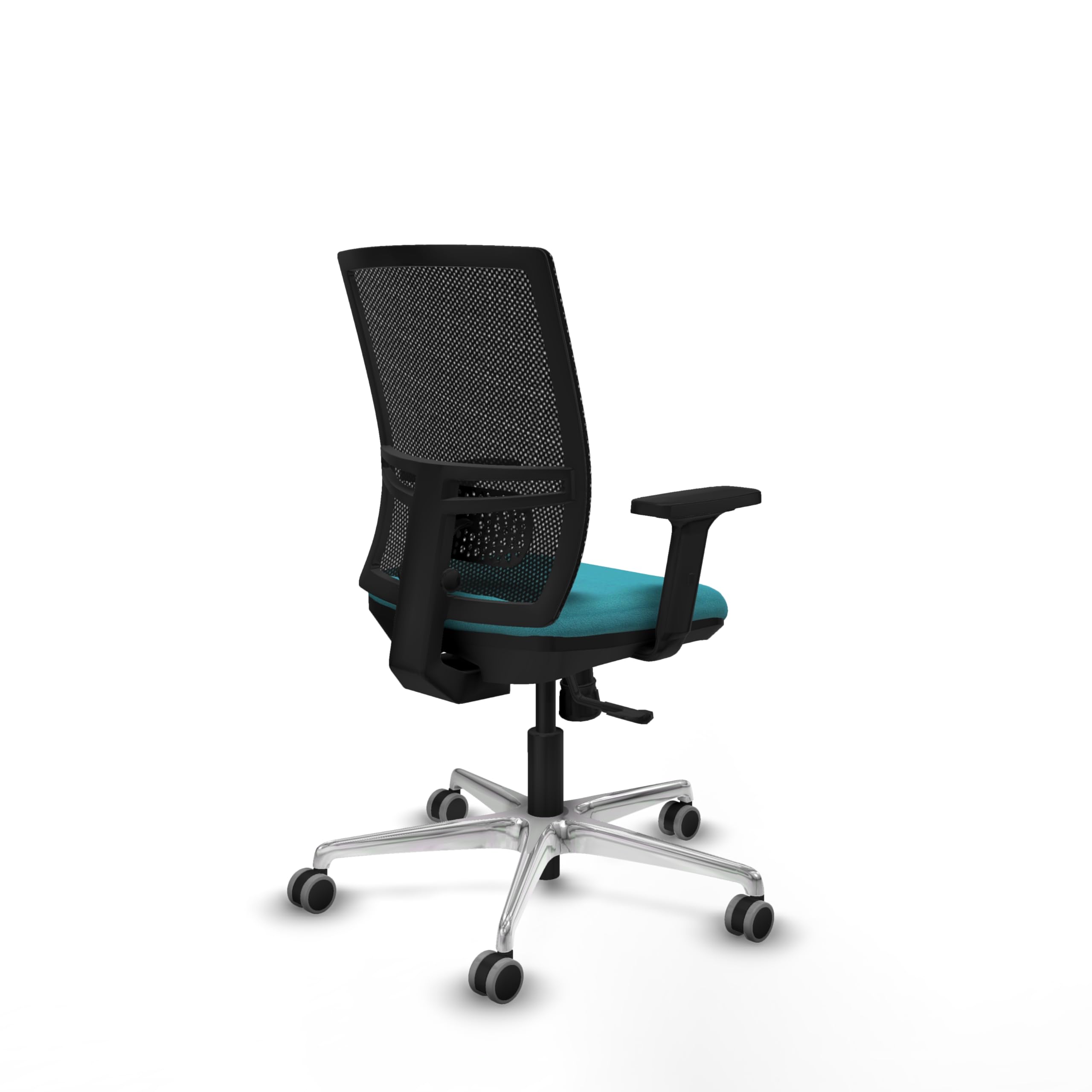 Piqueras y Crespo - Silla con Soporte Lumbar Ajustable Yunquera con Brazos 2D. Equipado con Sincro 4 Posiciones y Espuma de Corte. con Ruedas 65 Mm Parqué. Negro/Turquesa