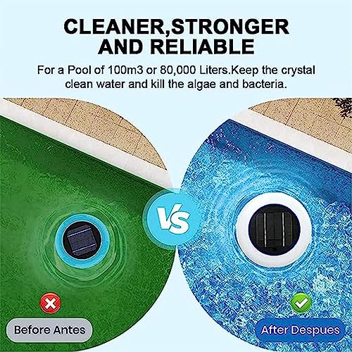 L'ioniseur solaire de piscine réduit le chlore de 85 %, anode cuivre-argent pour piscines de 35 000 gallons, eau cristalline, comprend une brosse et des tiges de rechange, un nettoyant flottant