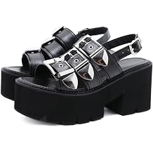 Agodor Womens Platform Sandals Chunky High Heels Open Toe Buckle Strappy Slingback Punk Goth Sandals for Women Black US8.5