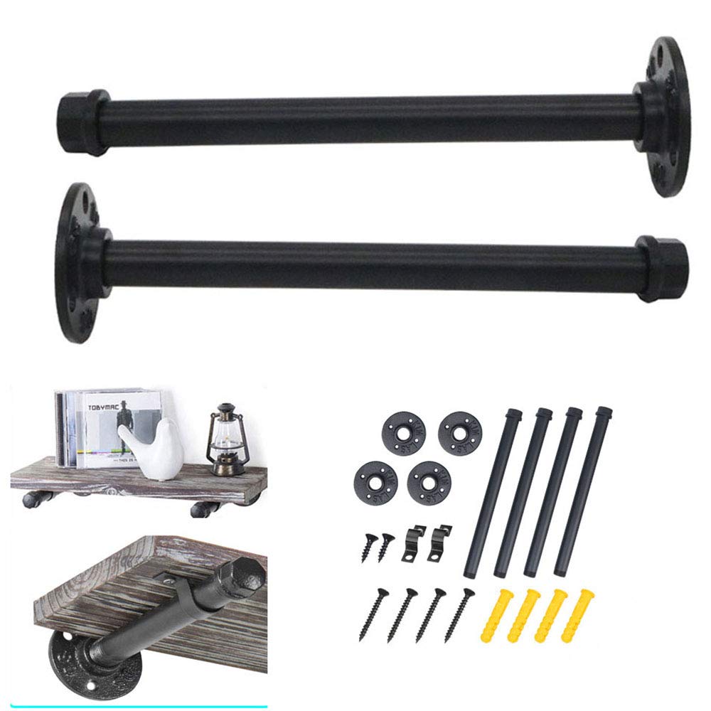 Soportes para estantes de alta resistencia, soportes flotantes de tubo de hierro negro de 15 cm/6 pulgadas, 20 cm/8 pulgadas, 25 cm/10 pulgadas, 30 cm/12 pulgadas, bridas y tubos, soportes para estant