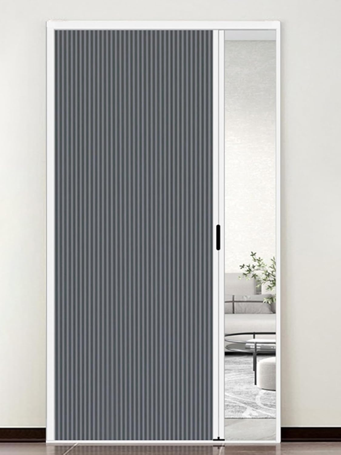 No-Drill Accordion Interior Door - Adjustable Room Divider, Sliding Aluminum Frame, Fits 100-140 CM Wide (Gray, 66x203cm) - Ideal for Bathroom & Living Spaces