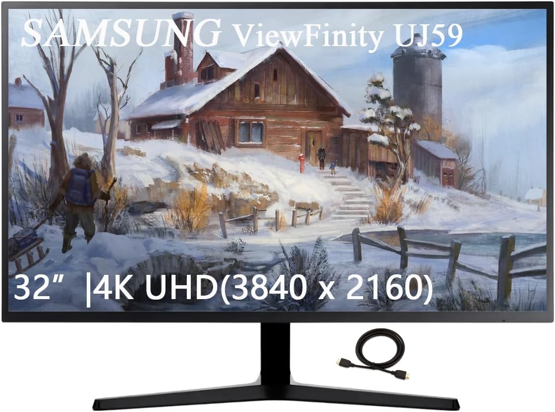 Samsung 32" ViewFinity UJ59 Series LED Monitor, 4K UHD (3840x2160), 60Hz, 4ms, FreeSync, HDMI, Display Port, Eye Saver,Flicker Free Mode, Dark Gray, with GSF HDMI Cable