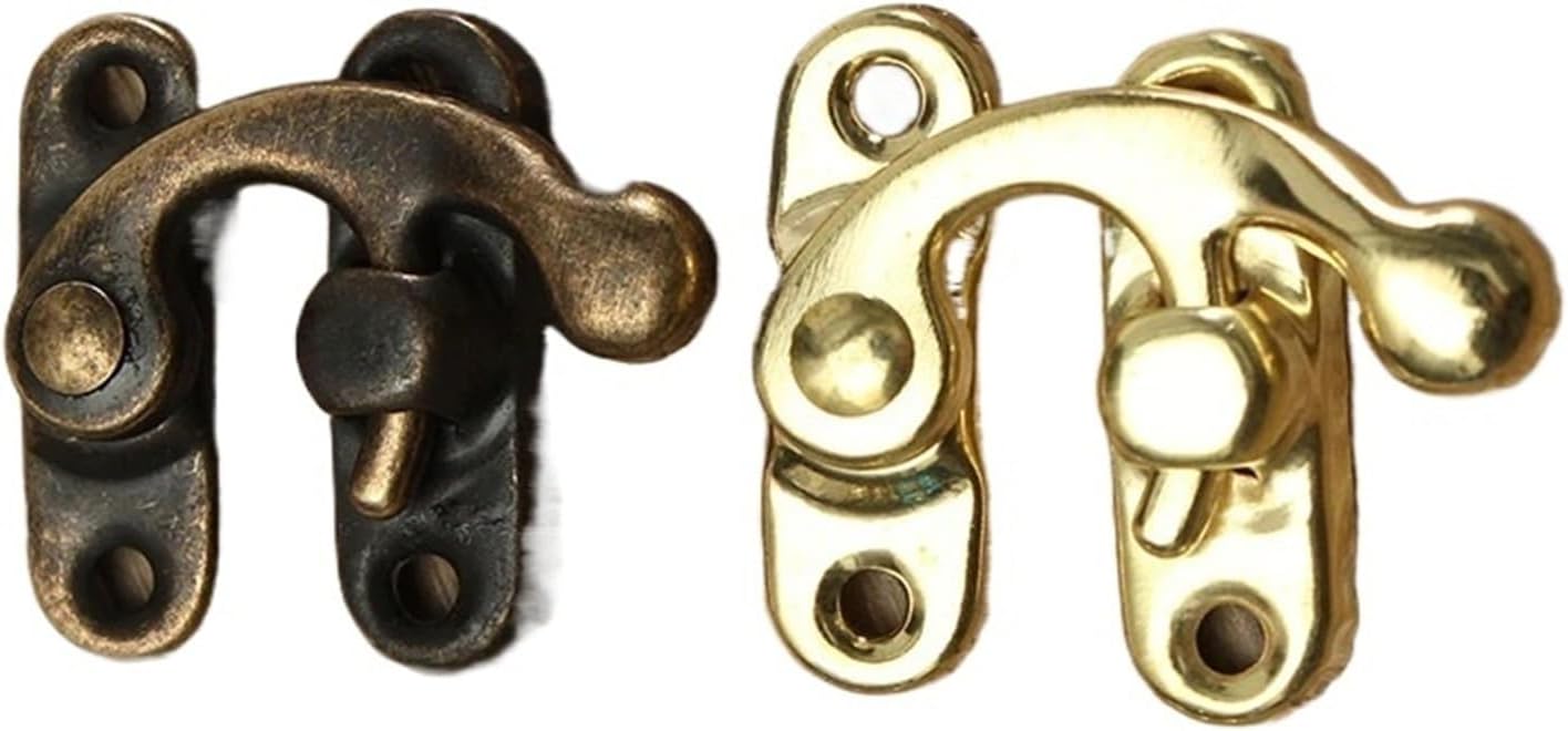 Small Antique Metal Lock Decorative Hasps Hook Gift Wooden Jewelry Box Padlock with Screws for Furniture Hardware 10Pcs(Gold)