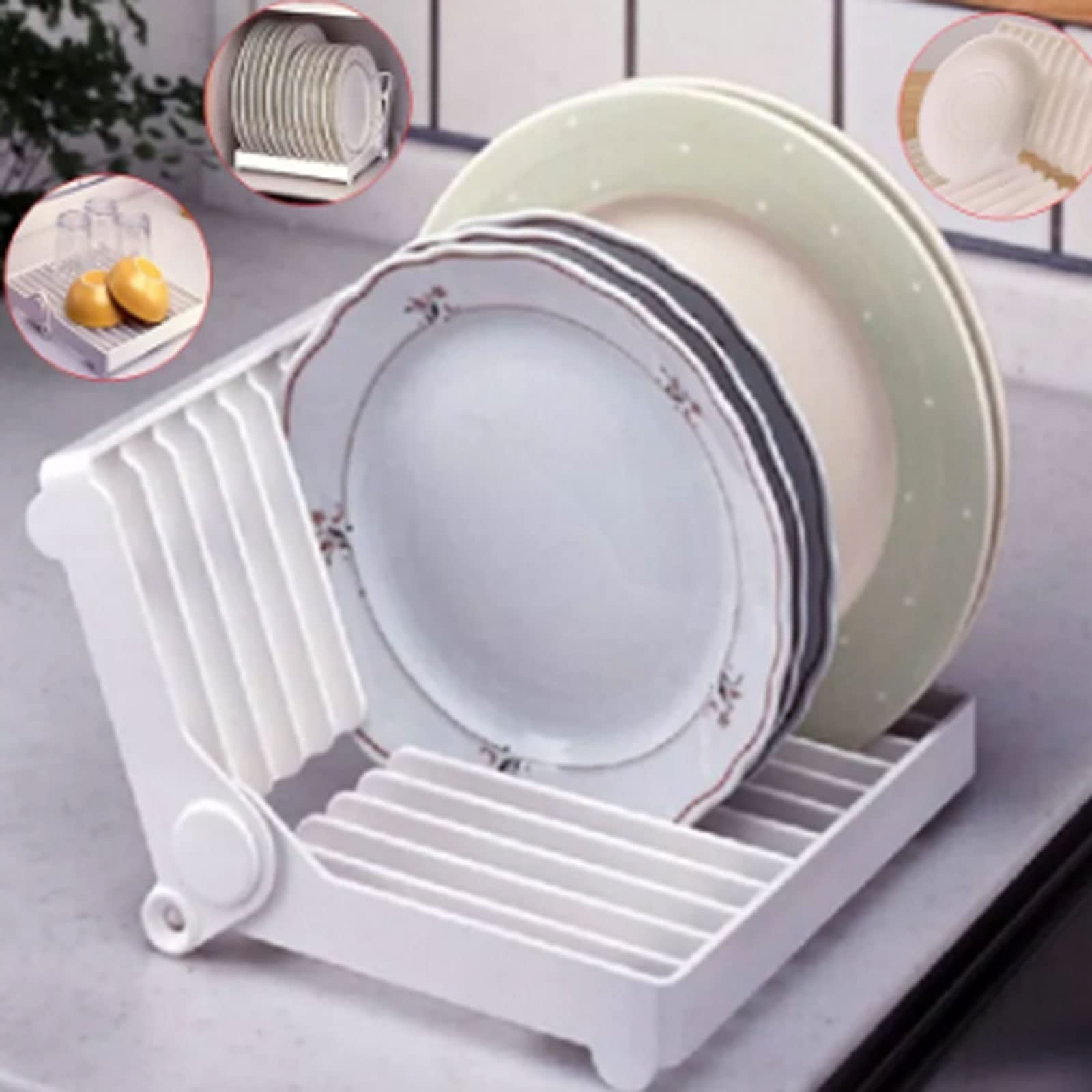 ACHVAC Estante Blanco 1 PC Plato Plegable Plato Plato Plato Plato Organizador Bandeja de Secado repentador Estante Placa tazón tonelaje Titular de Almacenamiento