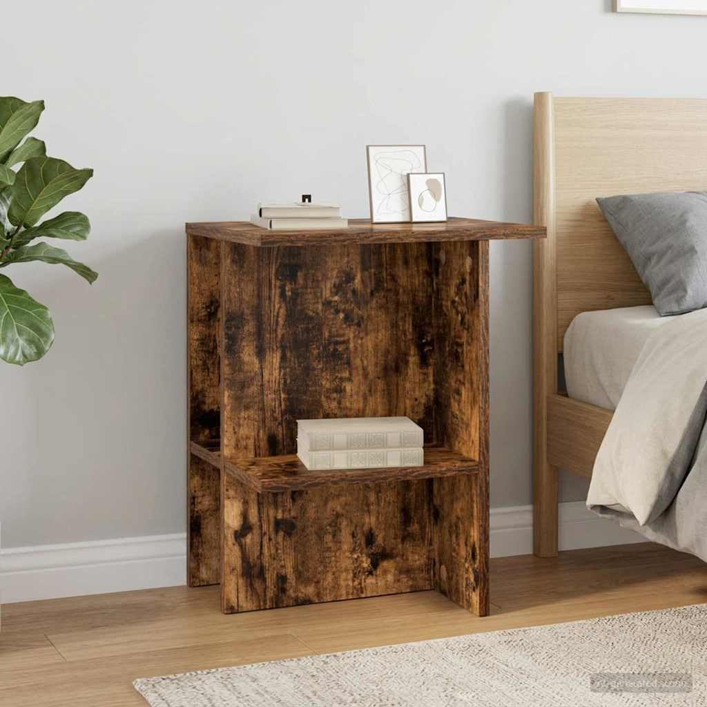 Stolik kawowy z materiału drewnopochodnego z wędzonego dębu, 40 x 30 x 49 cm, z dwoma półkami, stołem do salonu i stolikiem pomocniczym, do wszechstronnego przechowywania i przechowywania w