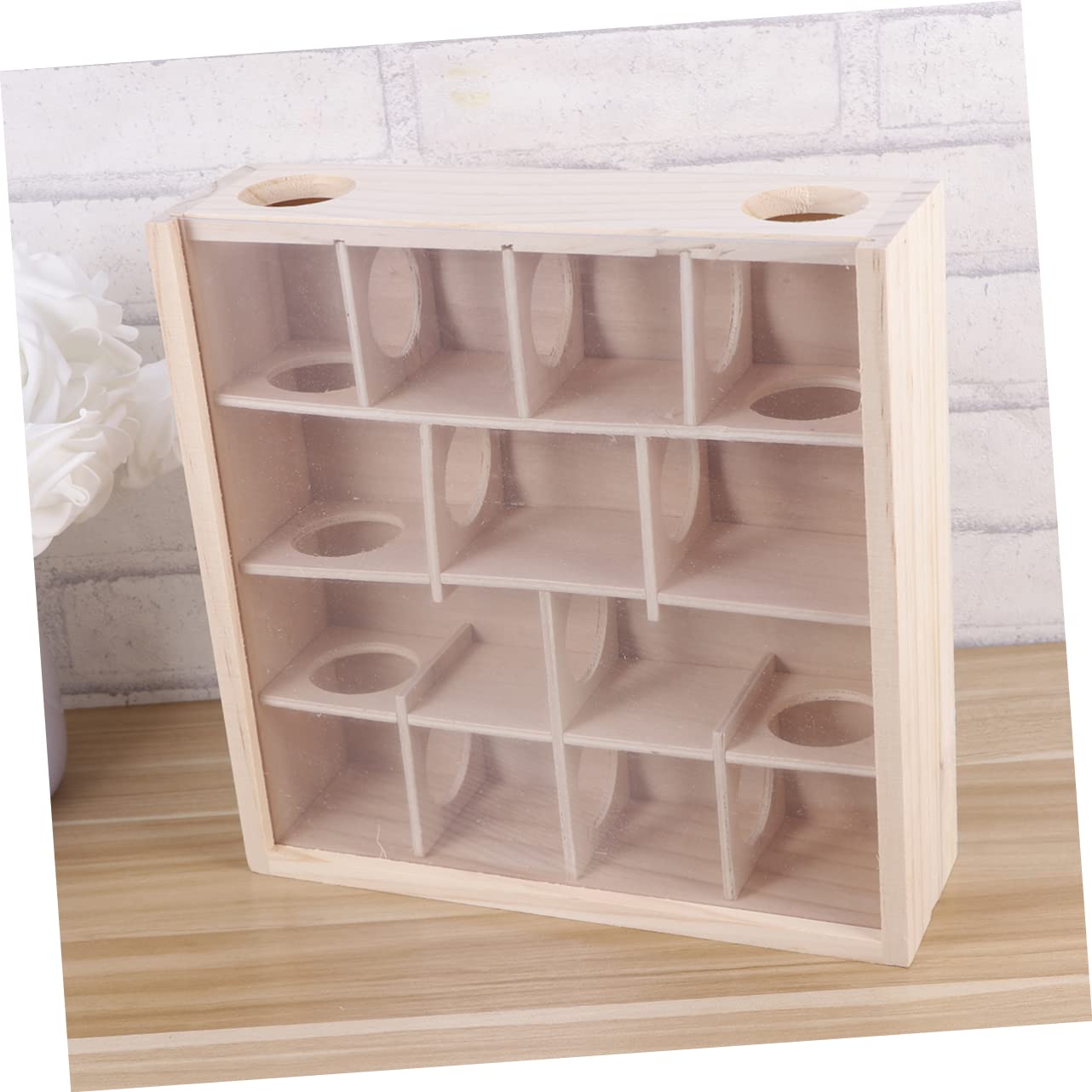 Milisten Holzlabyrinth Labyrinthtunnel für Hamster aus Natürlichem Holz mit Glasabdeckung Kleintierspielzeug für Hamster Ratten und Mäuse im Käfig