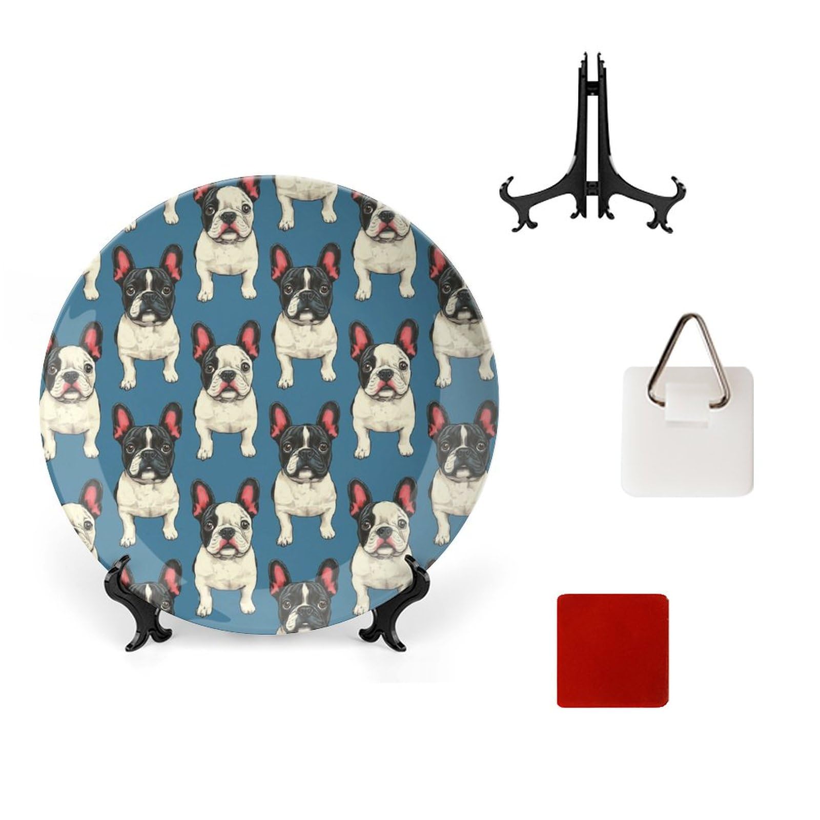 DULAHR French Bulldog Bone China Decorative Plate Ceramic Decorative Plate Home Wall Decor with Vertical Stand Decorative Plates