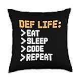 Def Life Eat Sleep Code Repeat Programming Throw Pillow