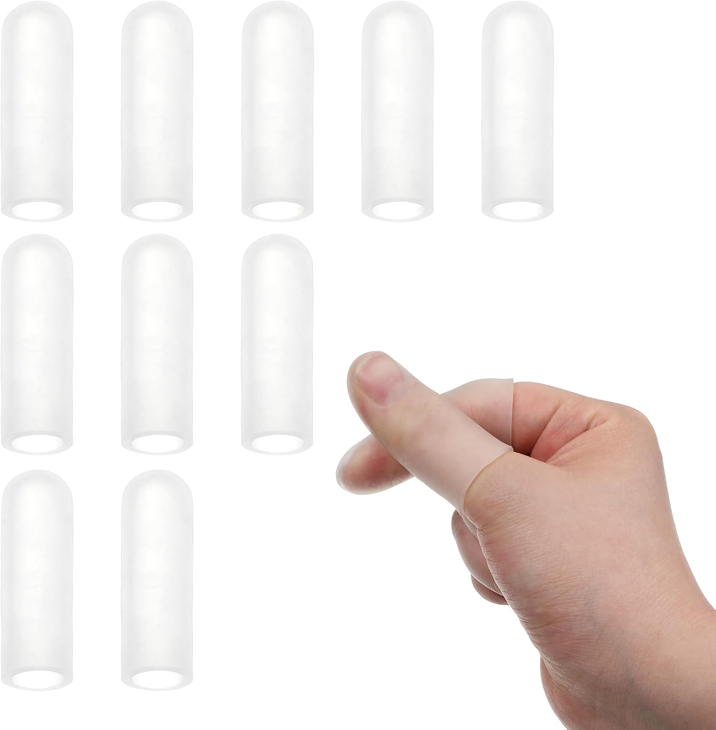 10 Pcs Silicone Finger Protectors, Gel Finger Cots Sleeves Reusable Soft Elastic Fingers Covers Thumb Guard Fingers Bandages for Pain Relief, Thumb Cover and Fingertip Protection (White)