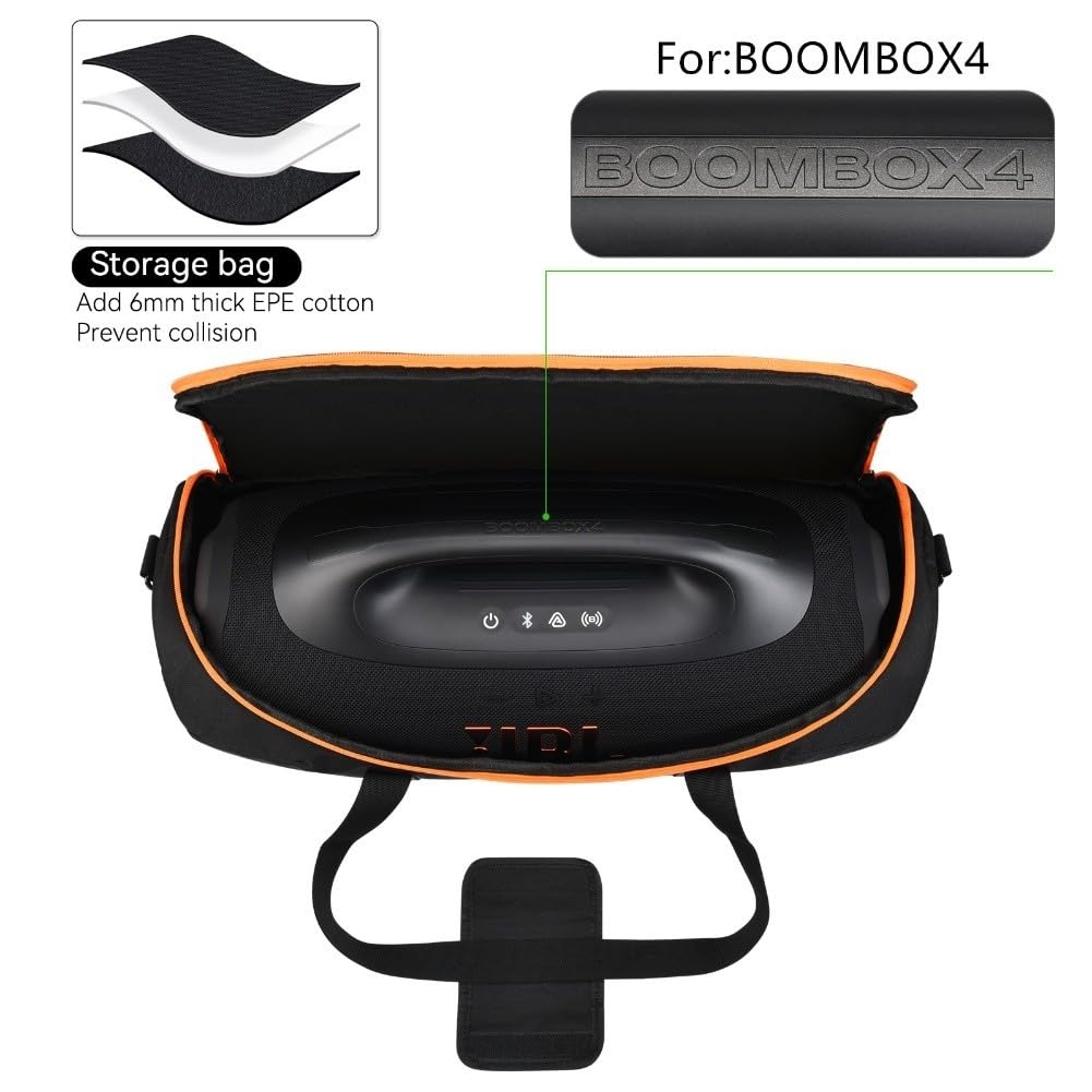 Harte Tragetasche für JBL für boombox 4, stoßfeste Reisetasche mit Schultergurt, schützende Aufbewahrungsbox für Lautsprecher und Zubehör, Schwarz
