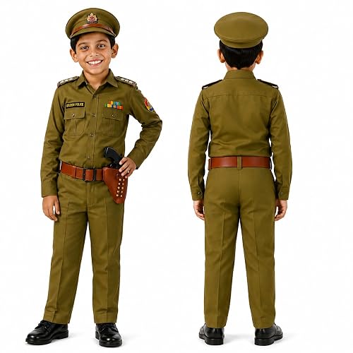 SCRIPTURE Fancy Dress Patriotic Army Police BSF Netaji costumes for Kids Fancy Dress Costume Accessory for Republic Day Independence Day School Events (A - Police_Costumes, 11-12 Years)