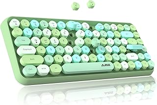 FELiCON 308i Retro Wireless Keyboard, Bluetooth Silent Cute Computer Keyboard with Round Punk Compact 84 keys, Lightweight, Matte Texture,Typewriter Design for PC, Laptop, Mac, Phone-Colorful Green