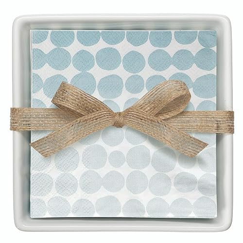 Santa Barbara Design Studio Ceramic Tray and 20 Absorbent 3-Ply Paper Napkins, Cocktail Size (5" Square Napkins), Blue Dots