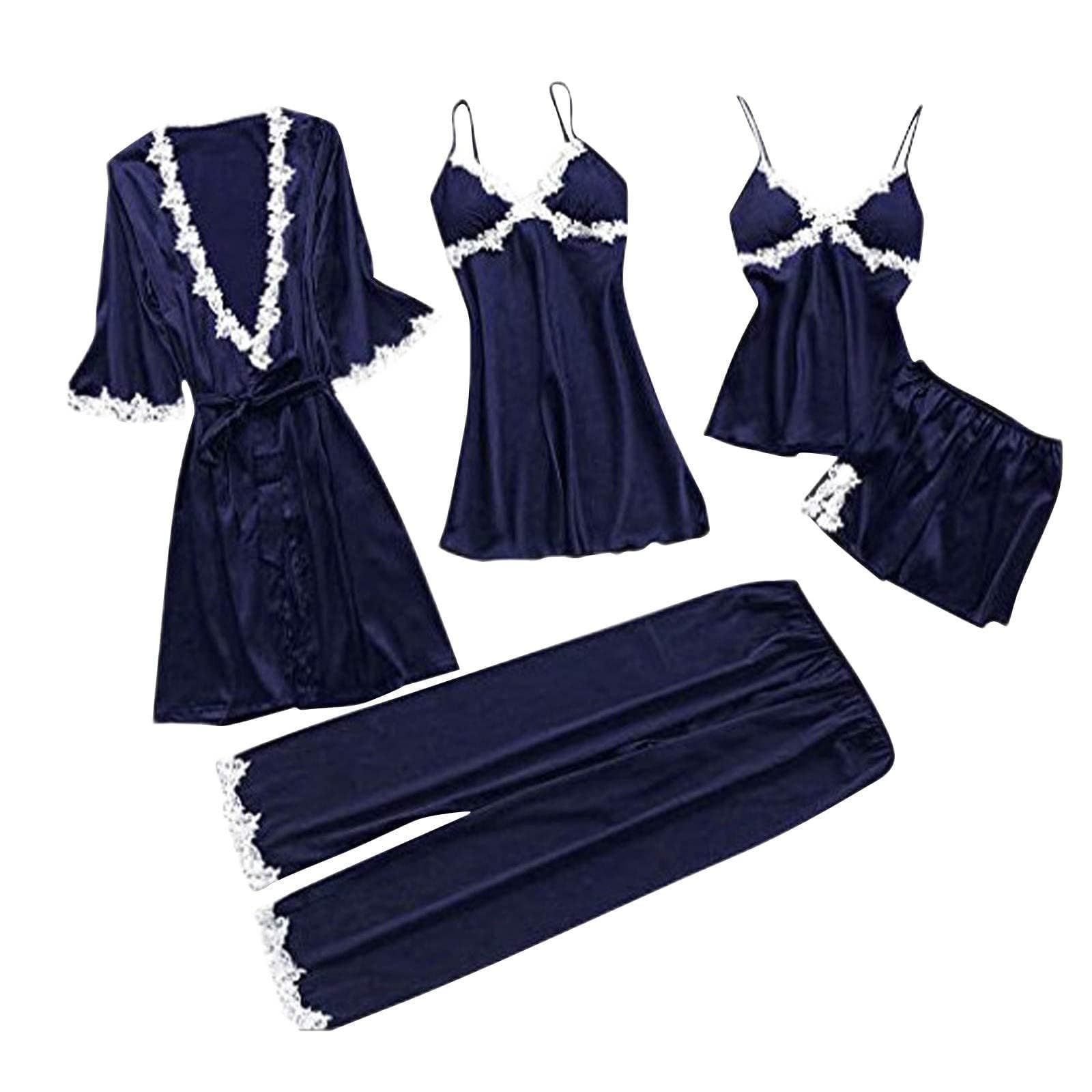 Generic Pijamas para Mujer - Rayas Camisón Ropa De Dormir Sexy Cuello En V Casual Camisones Conjunto Señoras Camisola Mujer Cuello en V Algodon Camisón Regalo Mujer