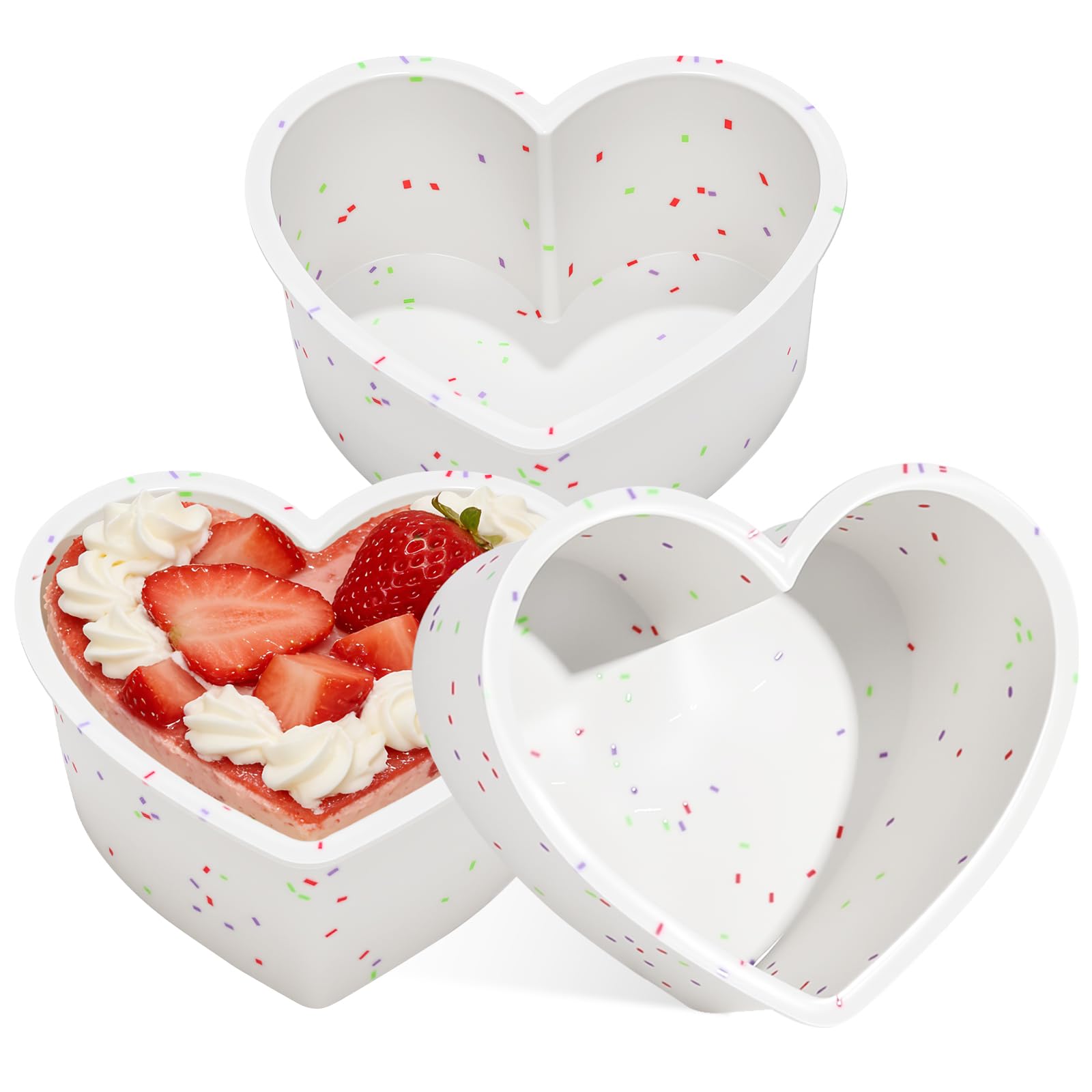 4 Inch Mini Heart Shaped Silicone Cake Pans, Cream, Set of 3