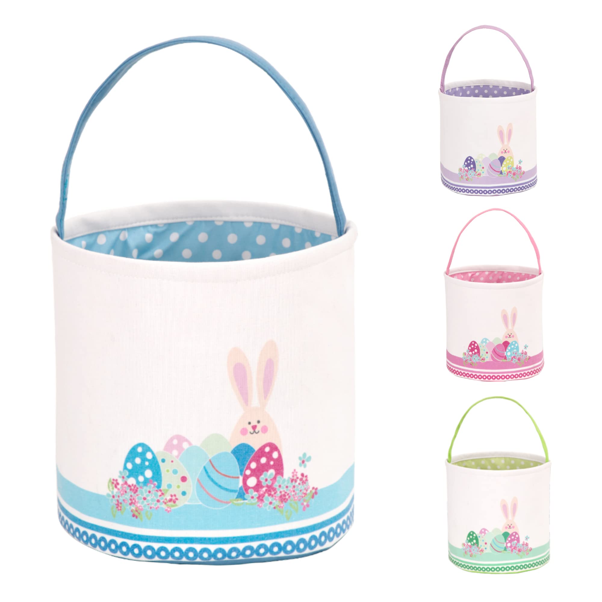Easter Bunny Basket Egg Buckets, Blue Cute Personalized Canvas Cotton Tote Bags Egg Hunt Basket for Easter Party Gifts