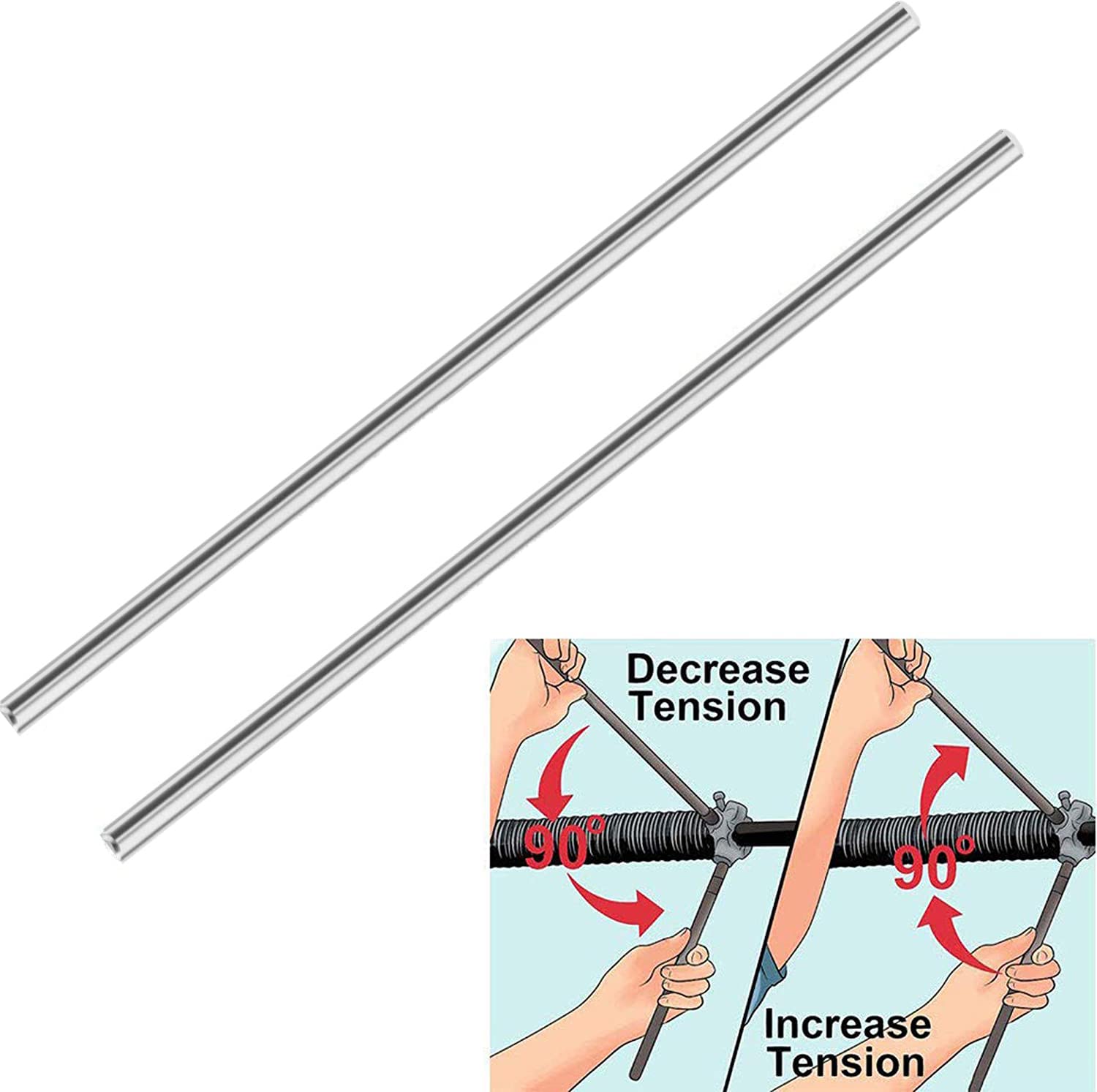 Heavy Duty 2 Pack 18 Inch Winding Rods for Torsion Springs, 0.5inch Diameter Steel Winding Bars for Adjusting or Replacing Garage Door Tension Springs with Rubber Handle