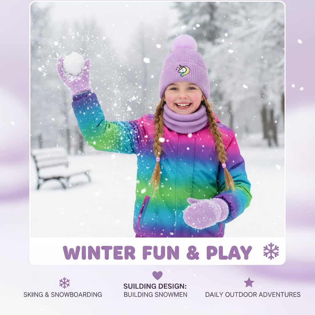 FENELY 3Pcs Kids Winter Beanie Hat Scarf Gloves Set for 4-10 Years Girls Boys Toddler Neck Warmer - Image 7