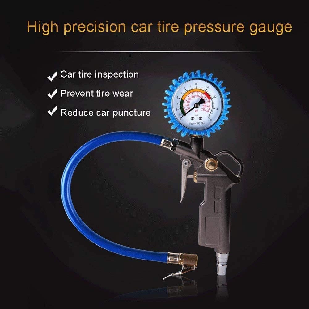 HMTE Jauge de Pression de Pneu numérique, 220 PSI Gonfleur de Pneu Accessoires de compresseur de mandrin d'air Tuyau en Caoutchouc pour Voiture, vélo, Camping-Car, Camion, Automobile et Moto
