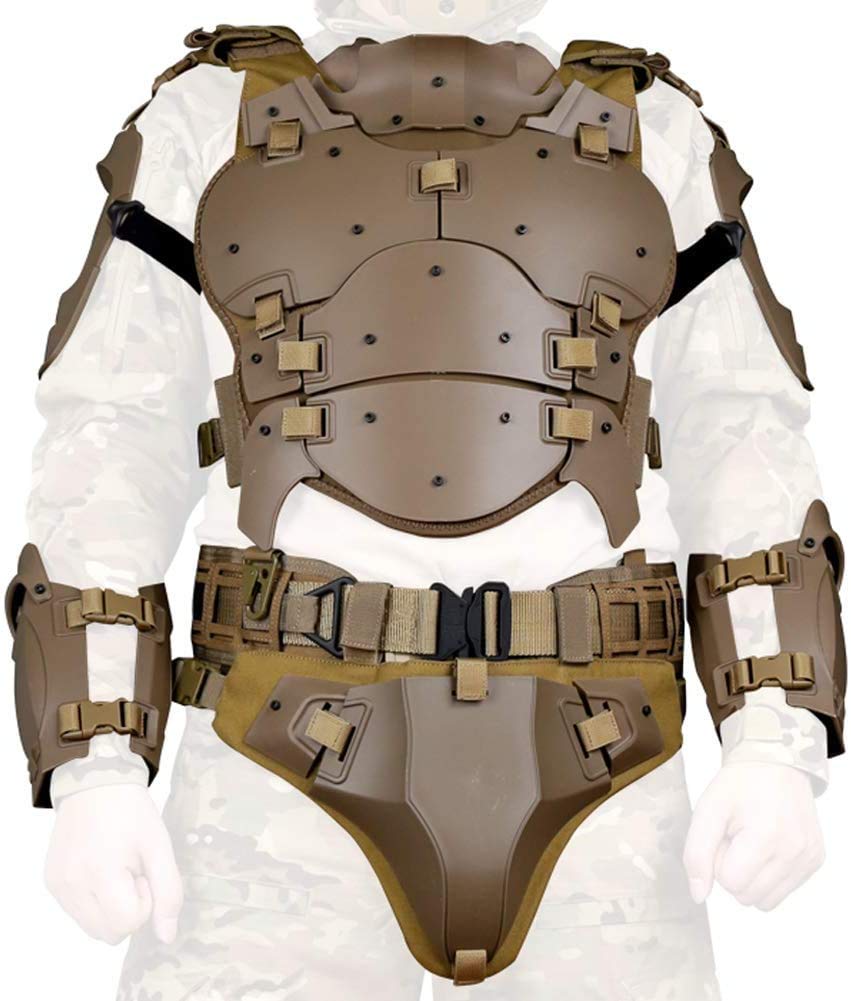 N/W Juego de Armadura táctica Airsoft, Protector de Pecho táctico Ajustable Molle, cinturón de Combate de protección de Codo Ajustable, Traje de película CS
